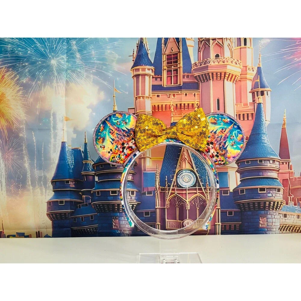 Colorful Mouse Ears Headband, Rhinestone Crystal Ears, Theme ParkParty Accessory